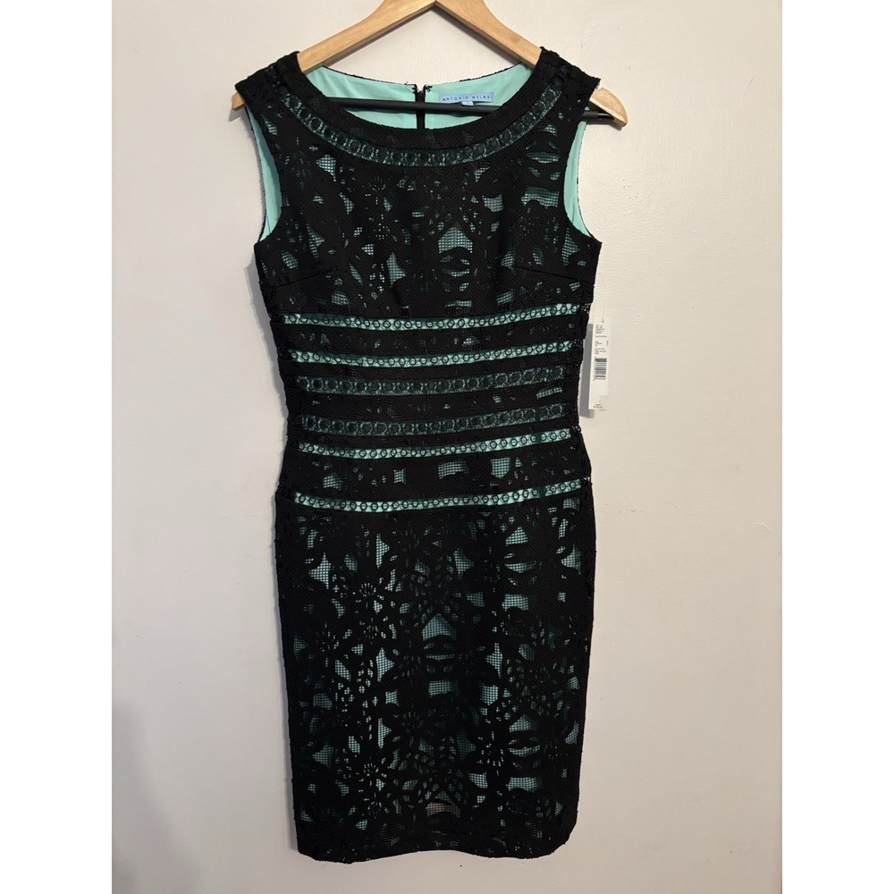 Antonio Melani Women's Estelle Black Green Lace Sheath Dress Size 4 New $169
